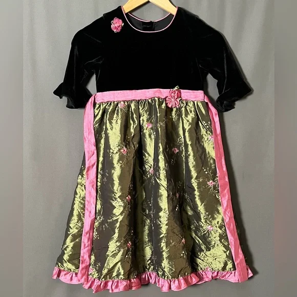 Jona Michelle Black Velvet with Pink Skirt Party Dress Size 6X - Picture 2 of 5